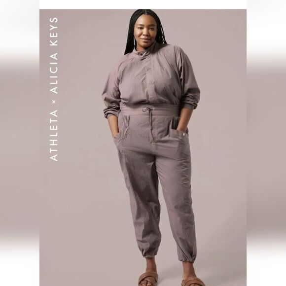 New Athleta x Alicia Keys brown Jumpsuit Open Back Utility snap front Plus Sz 22 - Picture 1 of 16